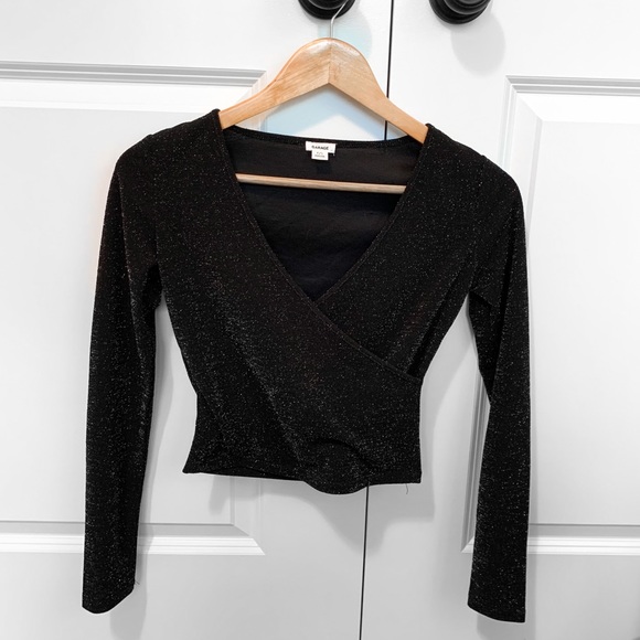 GARAGE Sparkly Black Long-Sleeve Top, Size S